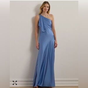 Lauren Ralph Lauren Elegant One-Shoulder Blue Dress msrp $295